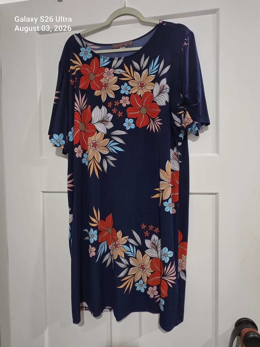 Floral Navy Shift Dress with Red & Blue Blooms
